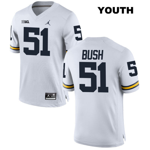 Youth NCAA Michigan Wolverines Peter Bush #51 White Jordan Brand Authentic Stitched Football College Jersey SJ25H33FW